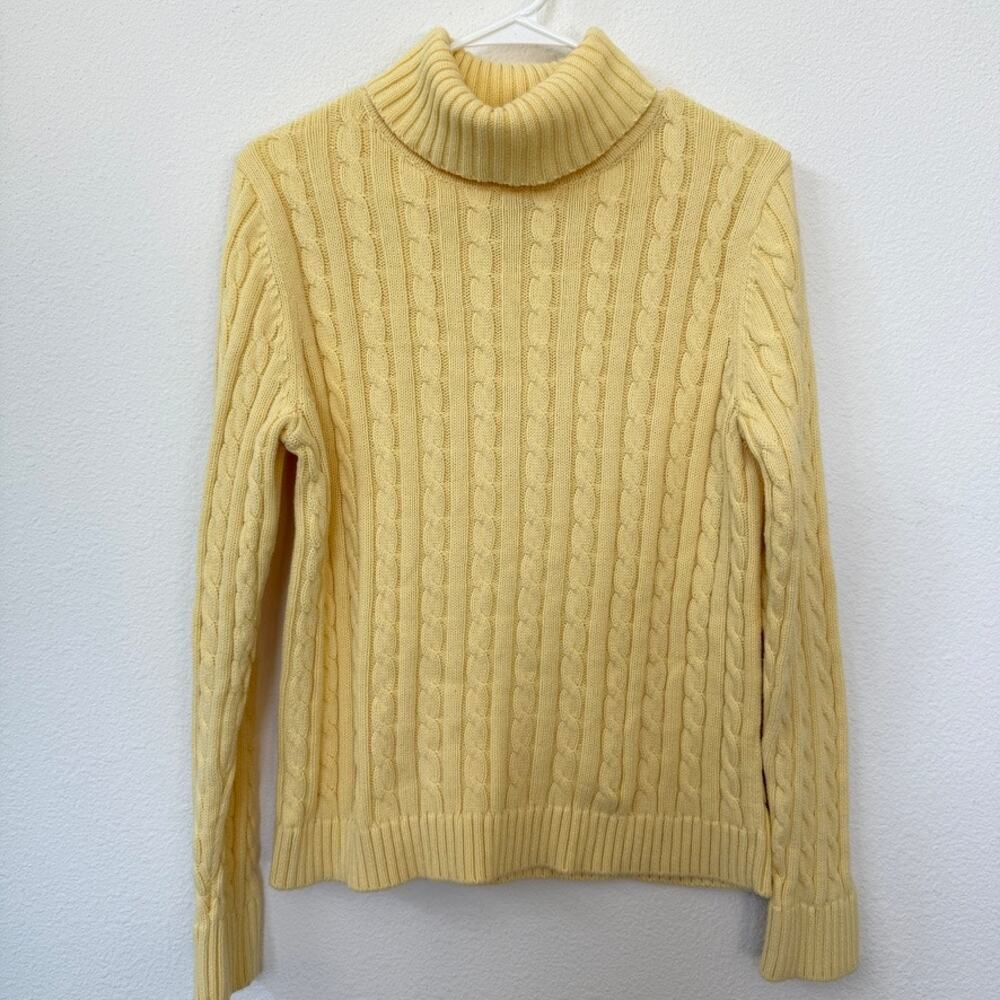 LL‎ Bean Fishmerman Cable Knit Sweater Yellow Cotton Vintage MREG Coastal Prep